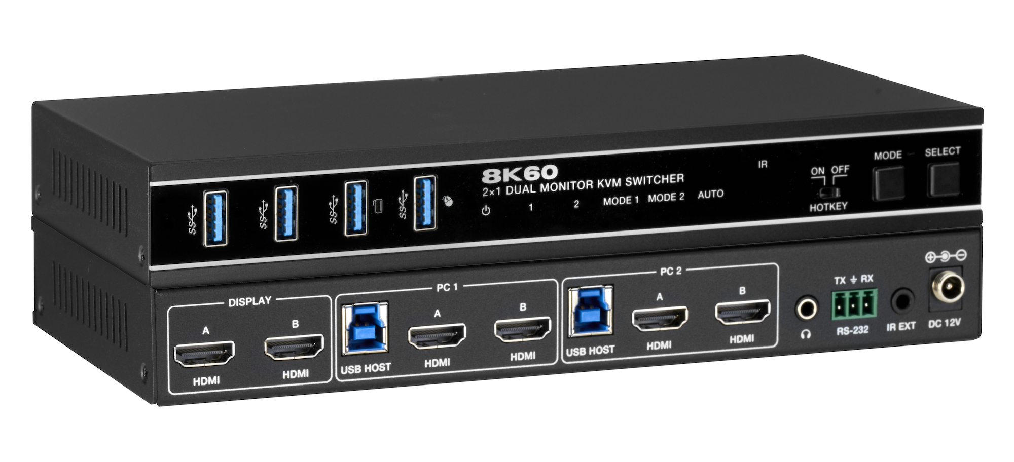 2×1 Dual-Display HDMI KVM Switch — 4K60, HDCP 2.3 | KVM-2X1DUAL8K